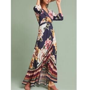 Anthropologie Farm Rio Layla Floral Ruffle Maxi Wrap Dress Size XXS Petite
